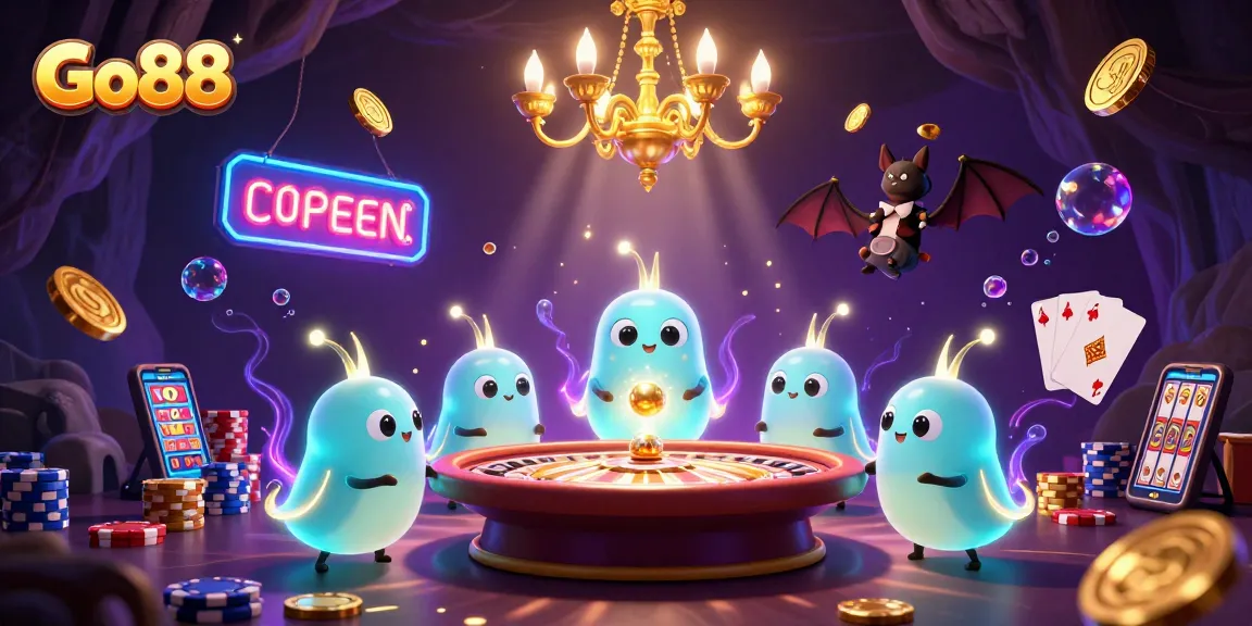 Experience thrilling gameplay at Go88 with vibrant glowworm characters lighting a lively cave casino scene.