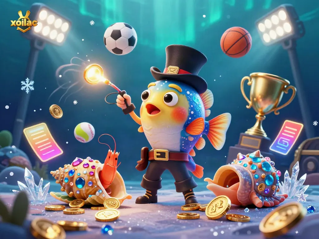 Experience thrilling sports betting on Xoilac with a vivid underwater scene featuring adventurous characters and dynamic football imagery.