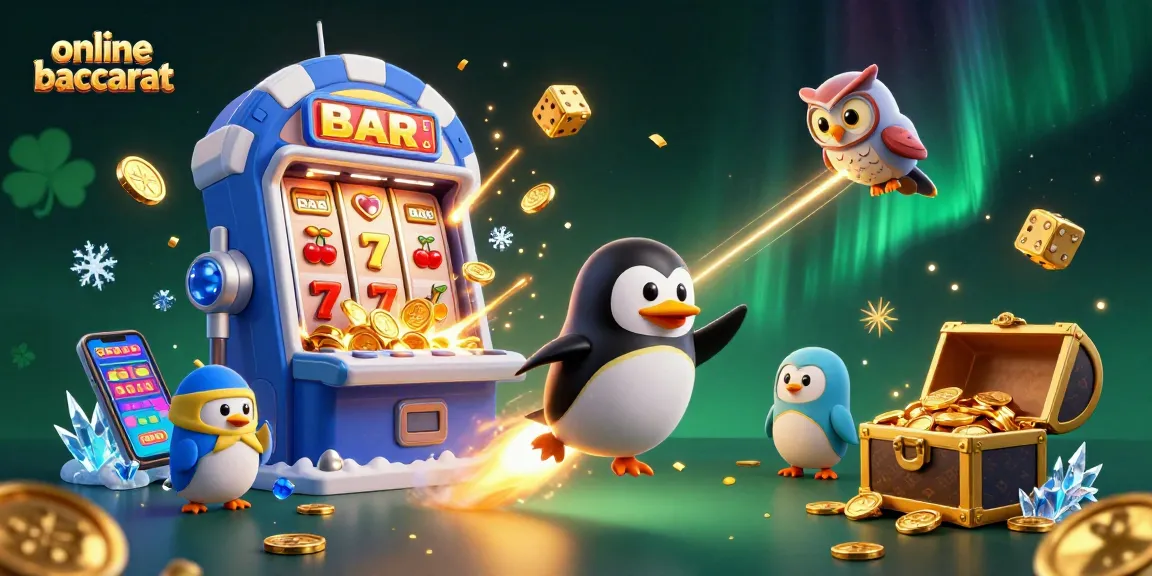 Experience thrilling online baccarat action with vibrant casino imagery of a golden penguin and dynamic game elements.