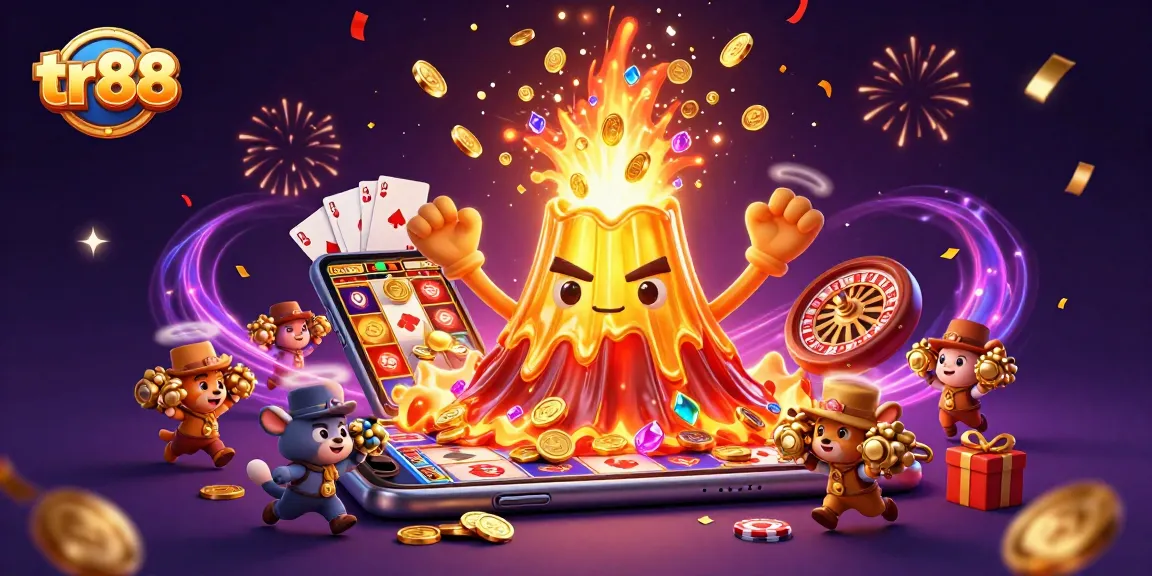 Experience tr88's thrilling jackpot with a vibrant eruption of coins and treasures.
