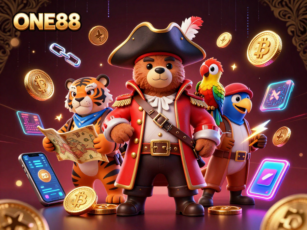 Experience dynamic gaming excitement with ONE88's adventurous pirate-themed illustration.
