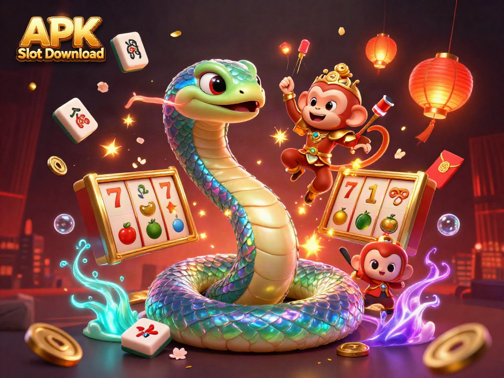 Spin the reels and download APK Slot Download for exciting slot adventures in this vibrant illustration.