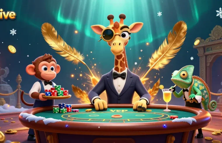 Socolive offers thrilling sports betting, showcasing a vibrant 3D illustration of a giraffe high-roller and friends.